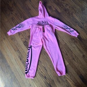 Von Dutch Kids Pink Sweatsuit Set Childrens Medium Y2K Hoodie Joggers NWT